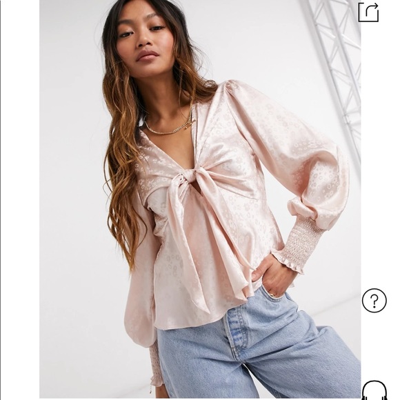 River Island Tops - RIVER ISLAND Tie Front Blouse In Hazelnut-brown